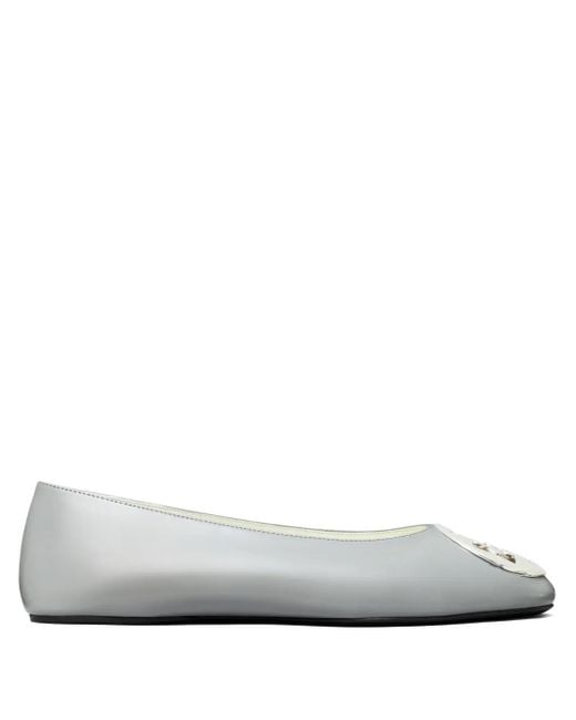 Tory Burch White Reva Logo-Plaque Ballet Flats