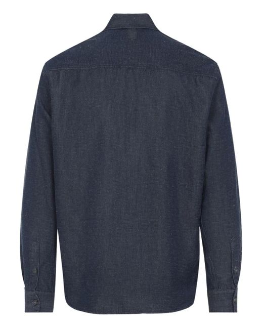 Canali Blue Long-Sleeve Pocket Shirt for men