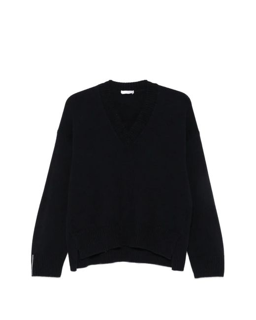 Peserico Black V-Neck Ribbed-Trim Jumper