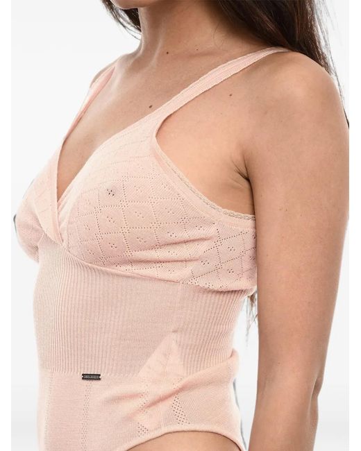 DSquared² Pink Pointelle-Knit Sleeveless Bodysuit
