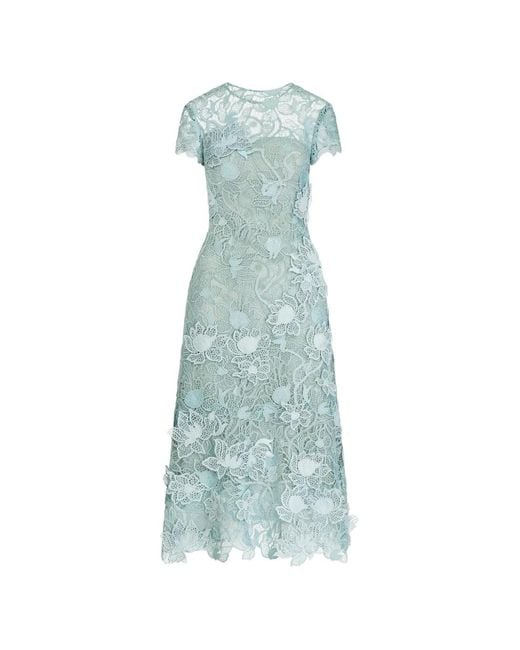 Oscar de la Renta Blue Robe En Guipure À Motif Botanique