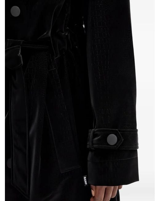 Rains Black Belted Snap-Buttoned Trench Coat
