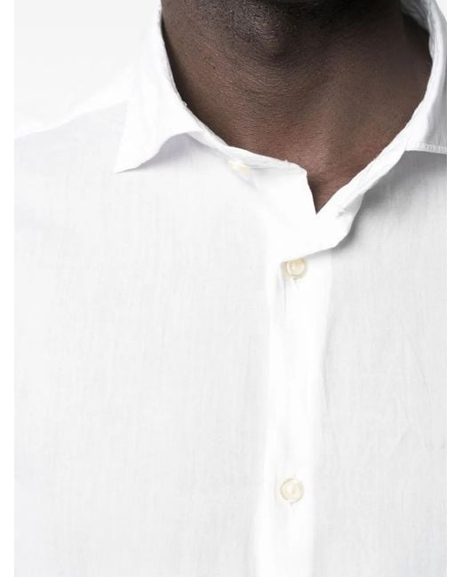 Deperlu White Leon Button-Up Linen Shirt for men