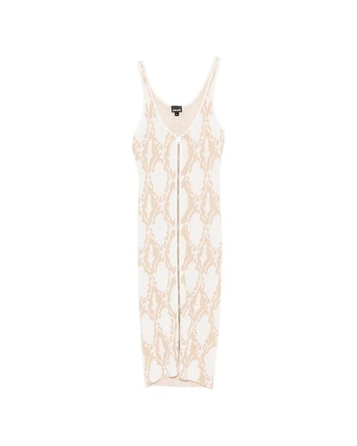 Just Cavalli White Zip Patterned Midi Dress