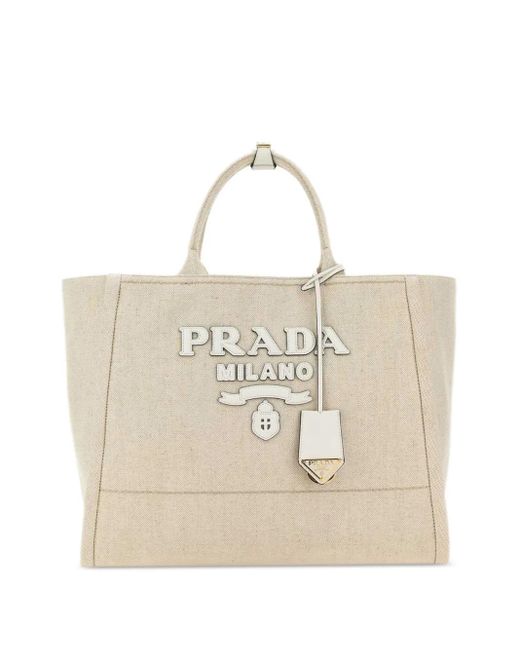 Prada Natural Shopper Mit Logo-Applikation