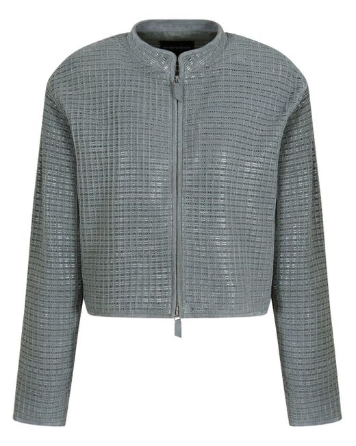 Emporio Armani Gray Geometric-panelled Leather Jacket