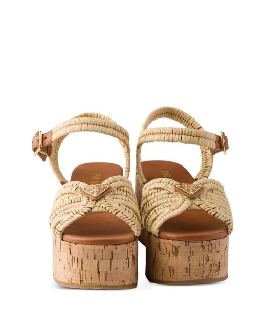 Prada Brown Crochet Platform Sandals