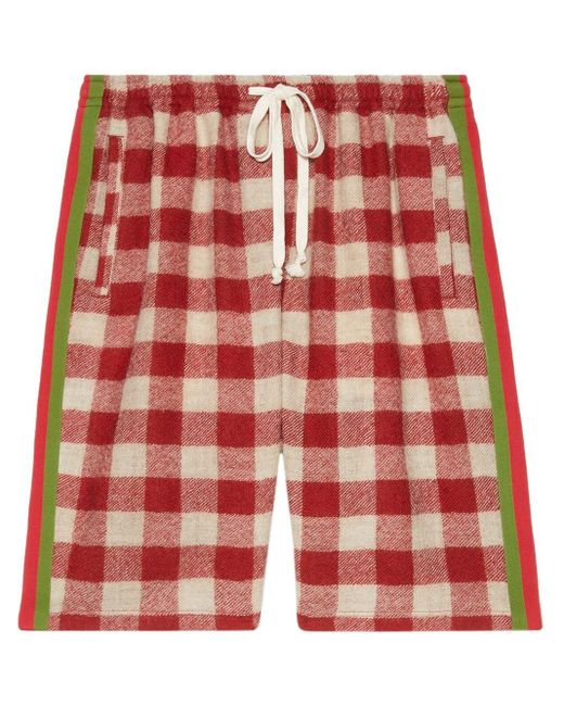 Gucci Red Men's Buffalo Plaid Wool Shorts for men
