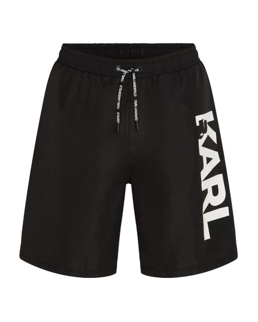 Karl Lagerfeld Black Logo-Print Swim Shorts for men