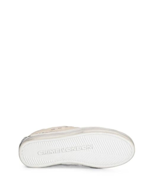 Crime London White Distressed Glitter-Trim Sneakers