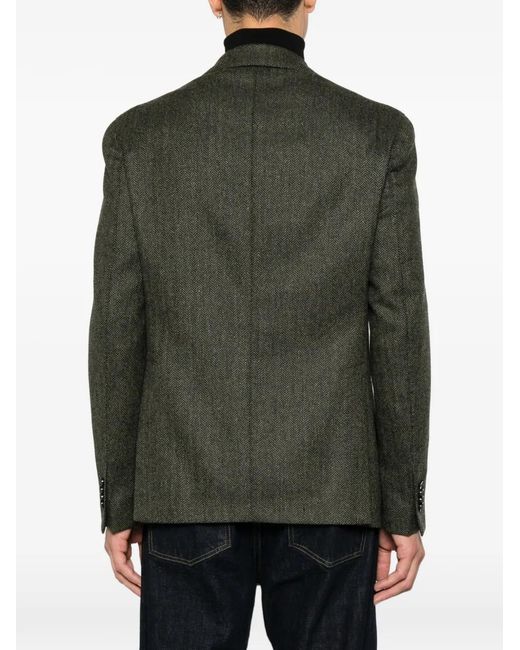 Luigi Bianchi Green Herringbone-Weave Notched-Lapel Blazer for men