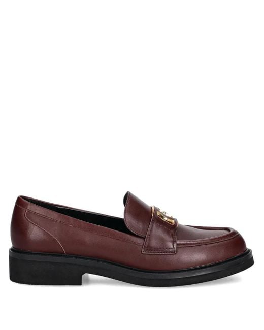 Guess Brown Logo-Plaque Leather Loafers