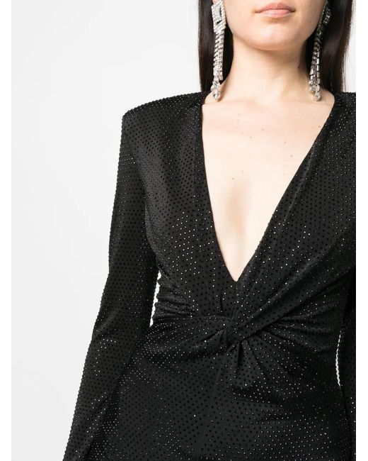 Nissa Black Crystal-Embellished Mini Dress