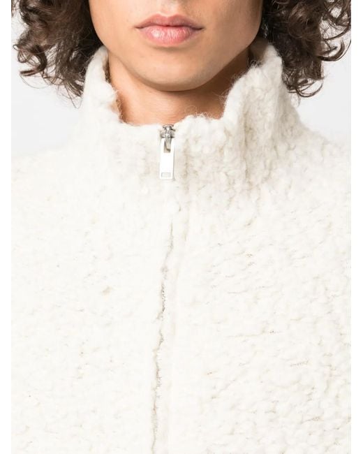 Jil Sander White High-Neck Zip-Up Shearling Jacket for men