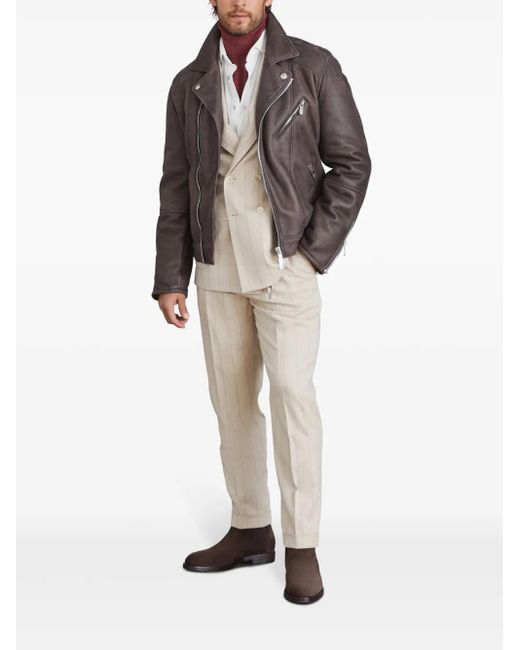 Brunello Cucinelli Gray Shearling-Lined Leather Jacket for men