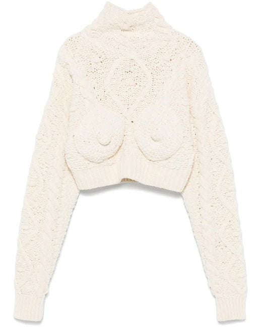 Jean Paul Gaultier Cropped Trui Met Kegeldetail in het Natural