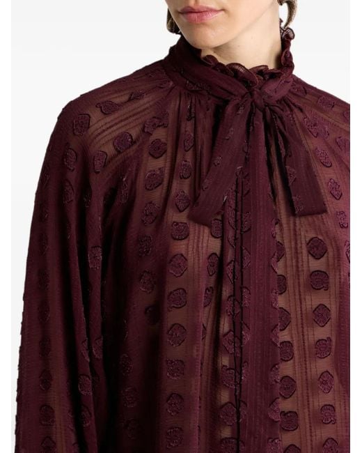 Etro Red Jacquard Blouse With Silk Scarf And Fil Coupé Motif