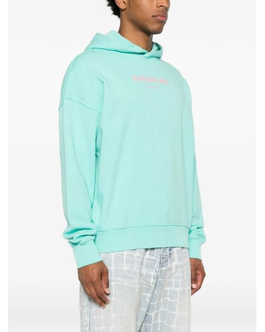 BLUE SKY INN Blue Graphic-Print Cotton Hoodie for men