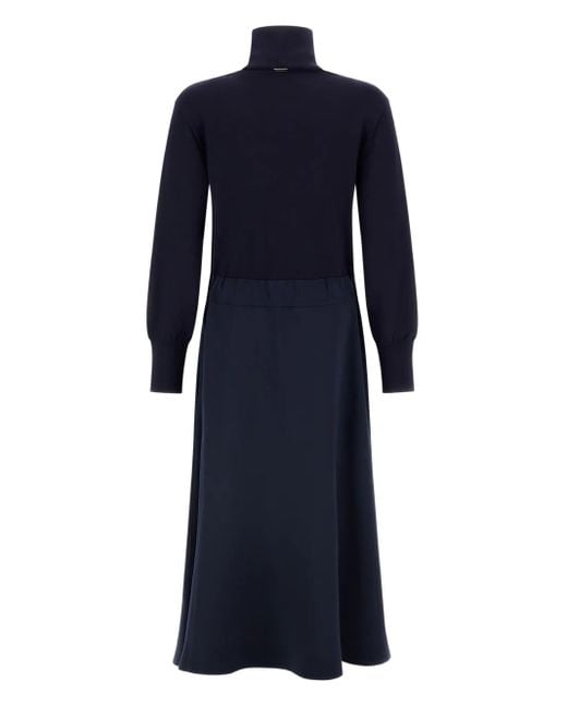 Herno Women's Blue Turtleneck Drawstring-Waist Midi Dress casual dresses