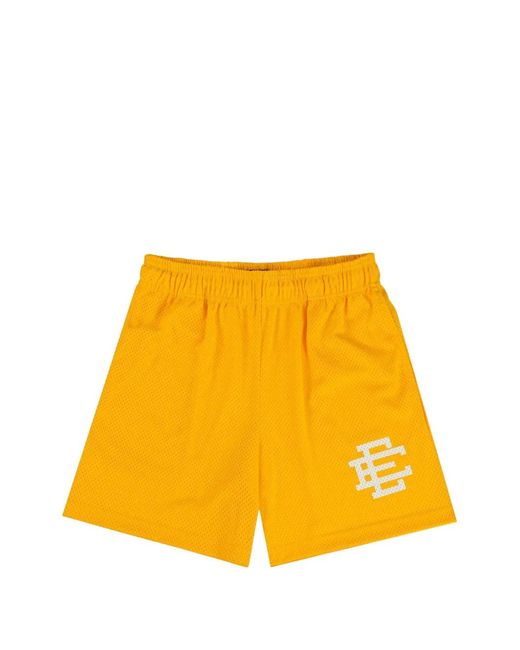 Eric Emanuel Yellow Basic Logo-Print Mesh Shorts for men