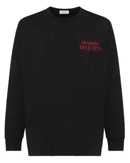 Alexander McQueen Black Logo-print Long-sleeved T-shirt for men