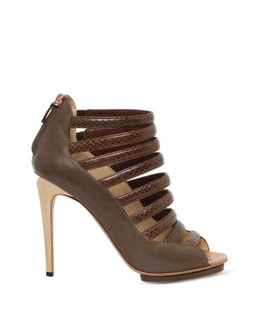 Linda Farrow Brown Snakeskin-Effect Multi-Strap Sandals