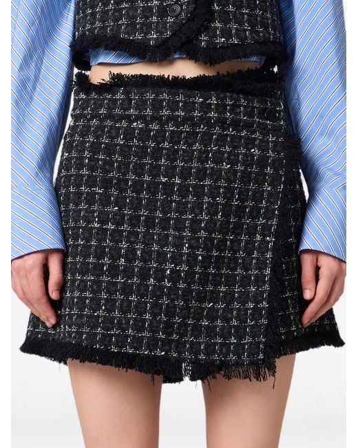 MSGM Black Tweed Frayed-Edge Shorts