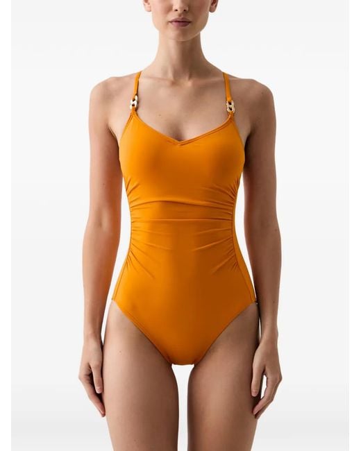 MICHAEL Michael Kors Orange Ruched Chain-Link Swimsuit