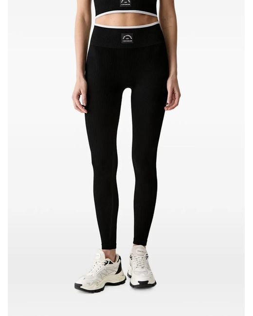 Karl Lagerfeld Black Logo-Patch Ribbed-Knit Leggings