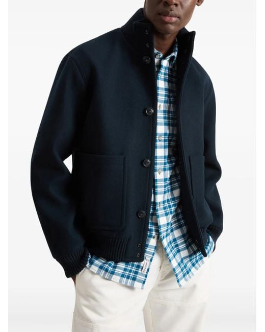 Woolrich Blue Melton Bomber Jacket for men