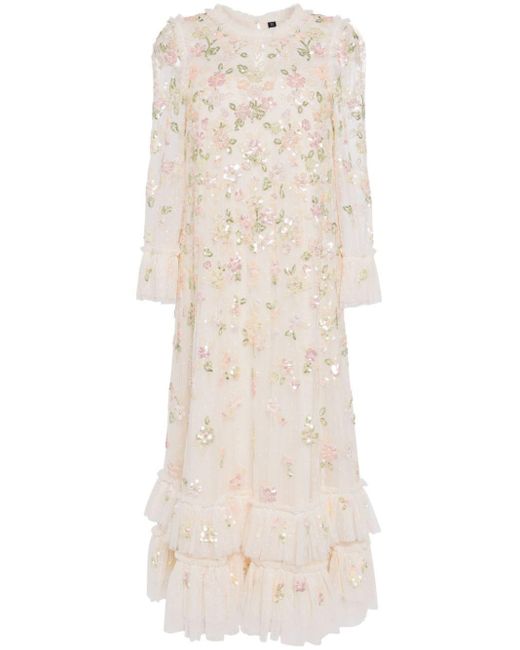 Needle & Thread Natural Sequin Bloom Gloss Dress
