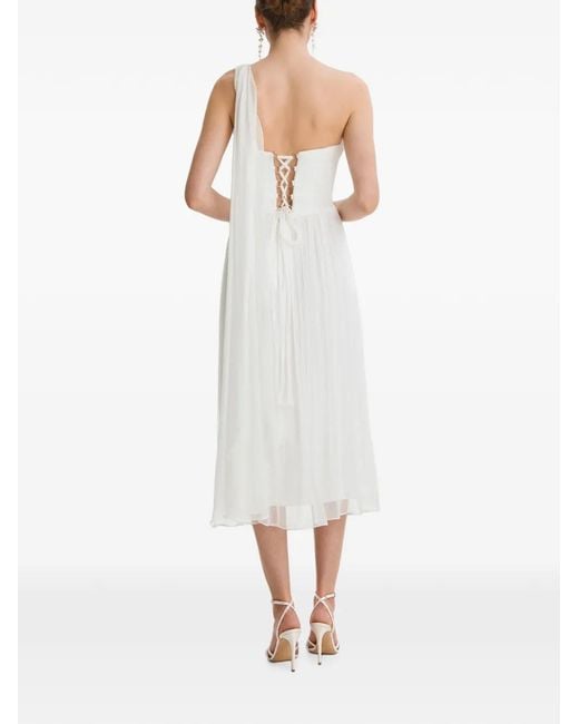 Framboise White Robe Mi-Longue Plissée À Une Épaule