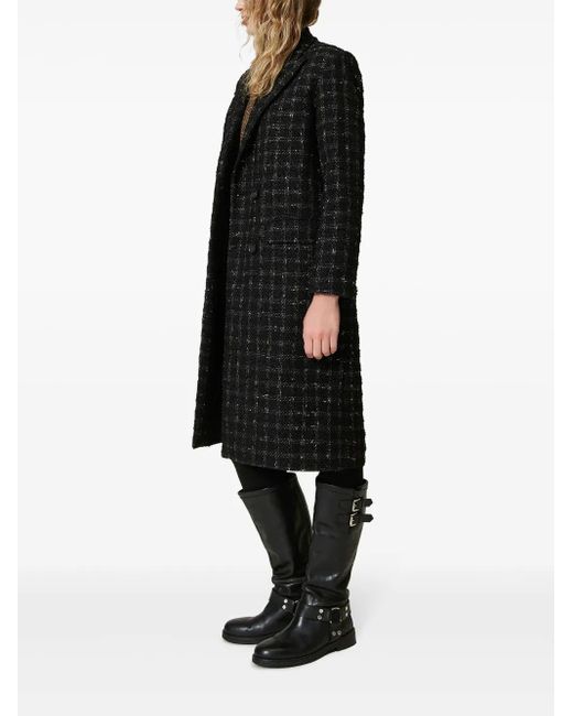 Twinset Black Check Pattern Bouclé Coat