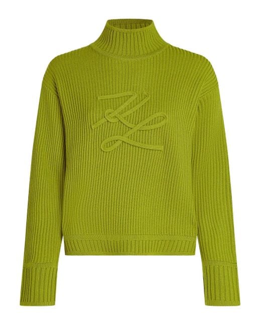 Karl Lagerfeld Green Gerippter Pullover Mit Logo-Stickerei