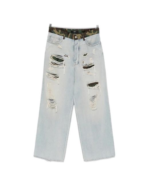 Amiri Gray Distressed Camouflage-Print Jeans for men