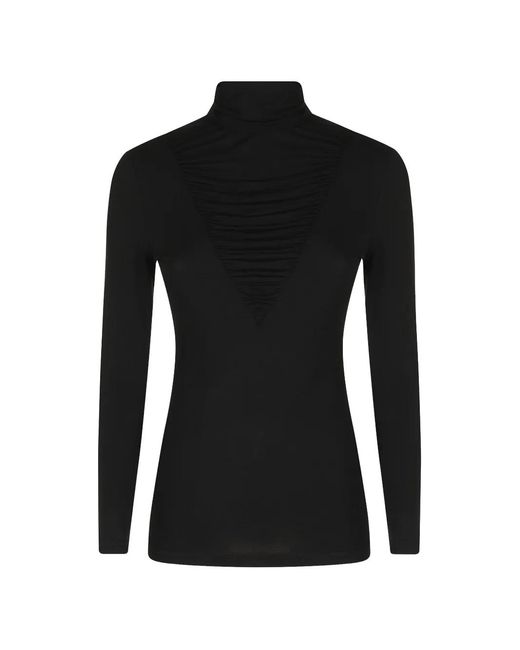 Nissa Black Lyocell-Wool-Blend Turtleneck Top