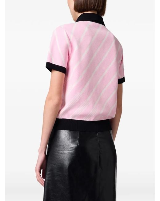 MSGM Pink Diagonal-Stripe Polo Shirt