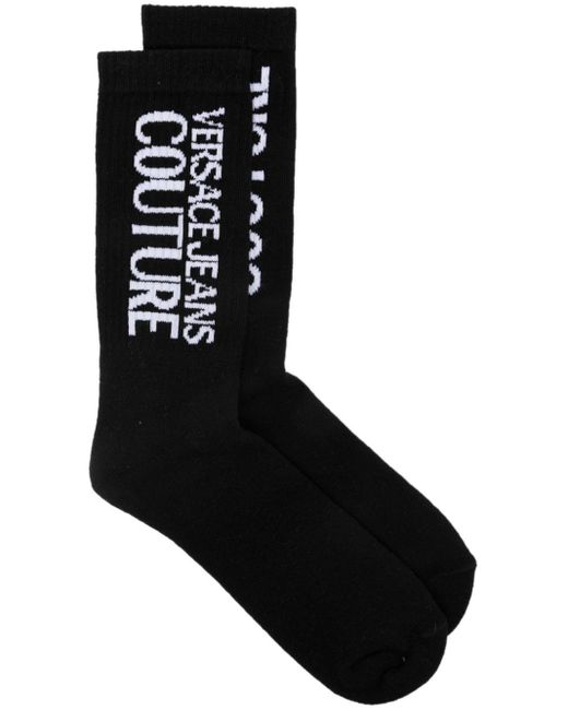 Versace Black Intarsia-knit Logo Stretch-cotton Socks for men