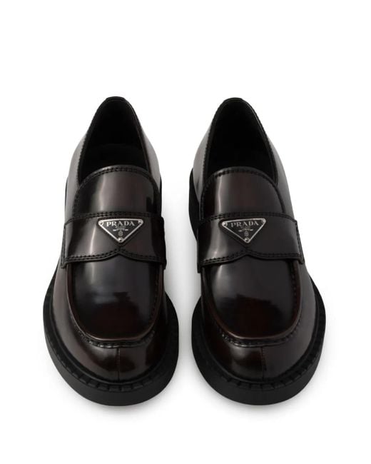Prada Black Leather Logo Plaque Loafers for men