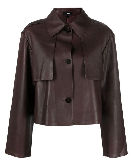 Theory Brown Cropped Leather Trench Coat