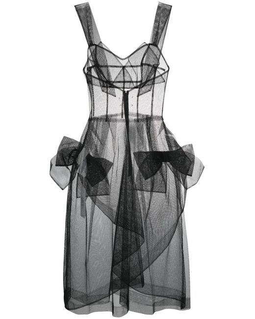 Maison Margiela Gray Bow-Appliqué Tulle Midi Dress