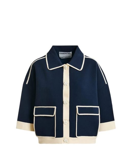 Essentiel Antwerp Blue Contrast-Trim Cardigan