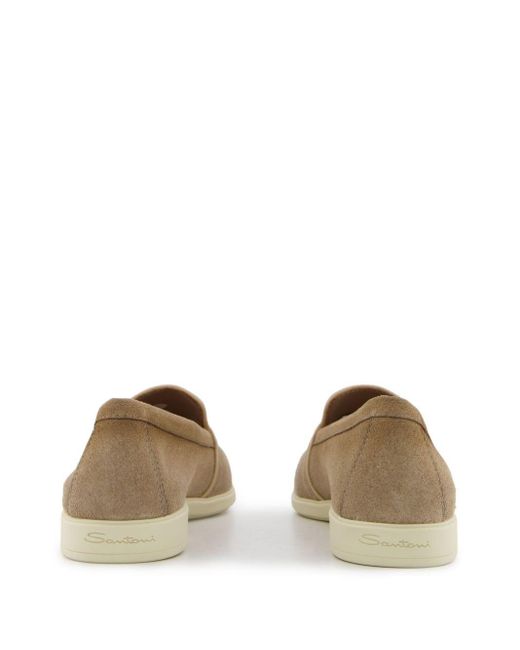 Santoni Brown Malibu Almond-toe Leather Loafers for men