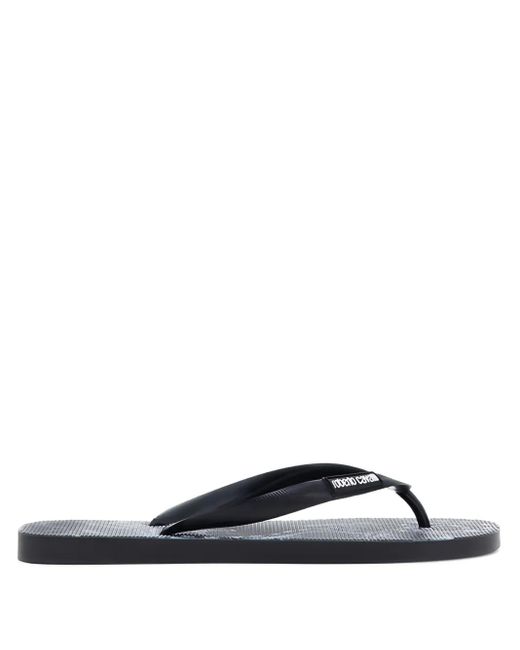 Roberto Cavalli Black Snake-Print Filp-Flops for men