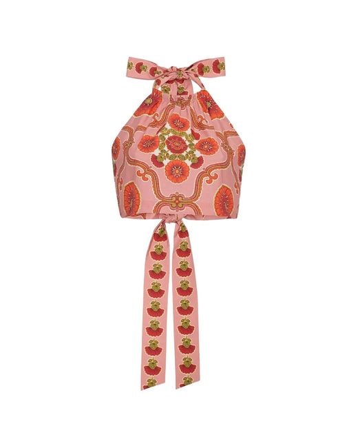 Cara Cara Red Dahlia Floral-Print Top