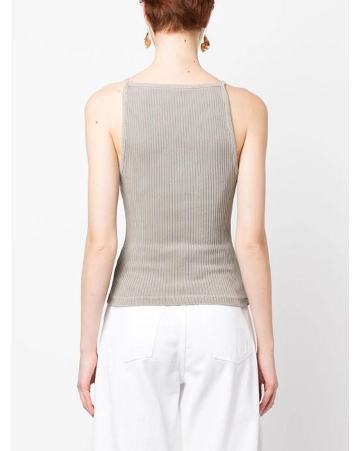 Agolde Gray Square-Neck Ribbed-Knit Top