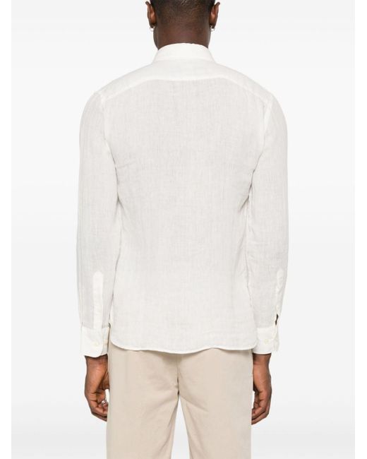 120% Lino White Cutaway-collar Linen Shirt for men