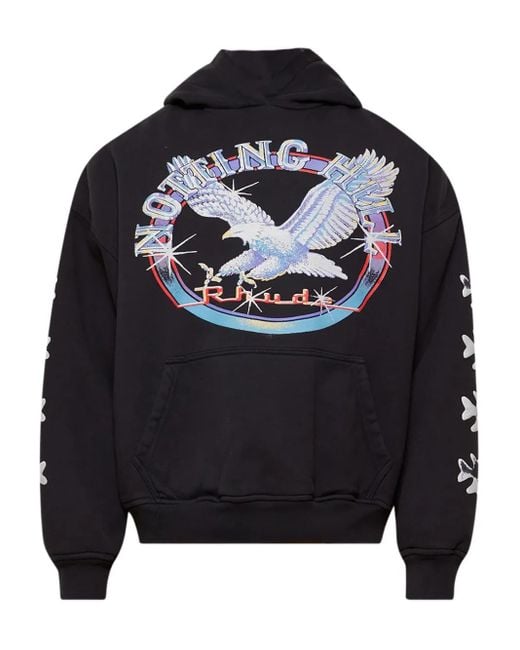 Rhude Blue Relaxed-Fit Graphic Hooded Sweatshirt for men
