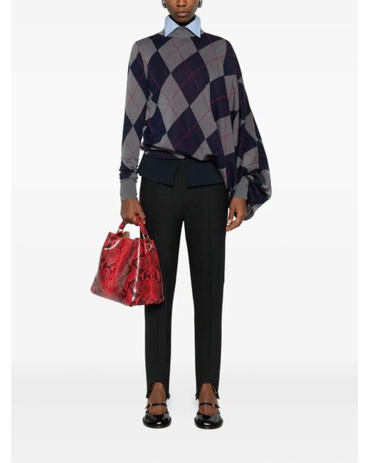 A.W.A.K.E. MODE Blue High-Neck Diamond-Pattern Sweater