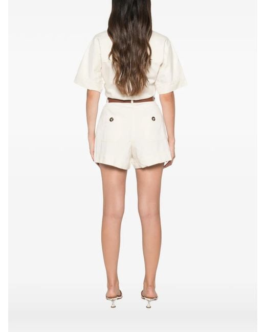 Self-Portrait White Button-Fastening Short-Sleeve Denim Playsuit